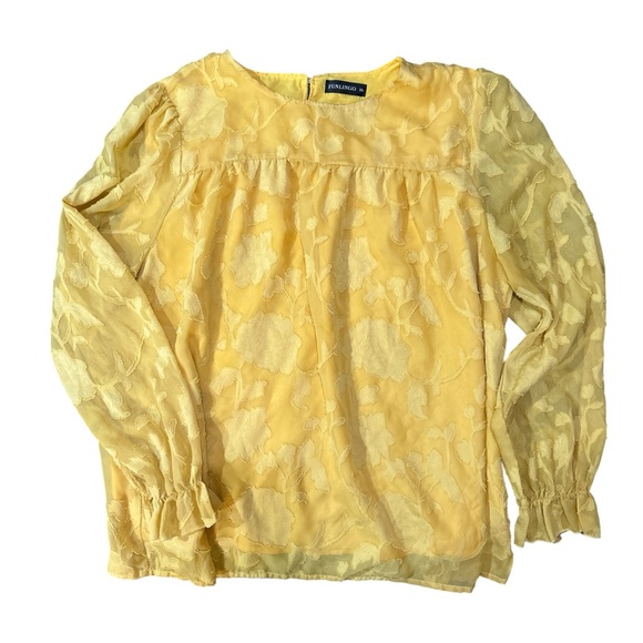 Funlingo Tops - Funlingo Yellow Floral Long Sleeve Blouse size XL